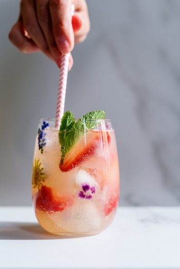 Edible Flowers in Ice Cubes in Drink