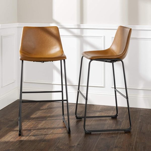 Set of 2 Brown Faux Leather Bar Stools
