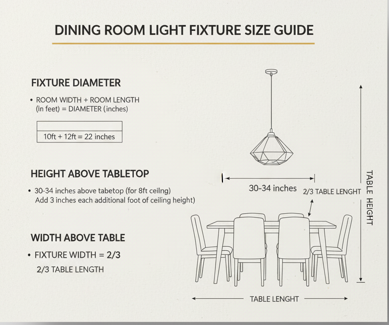 Dining Room Light Fixure Size Guide