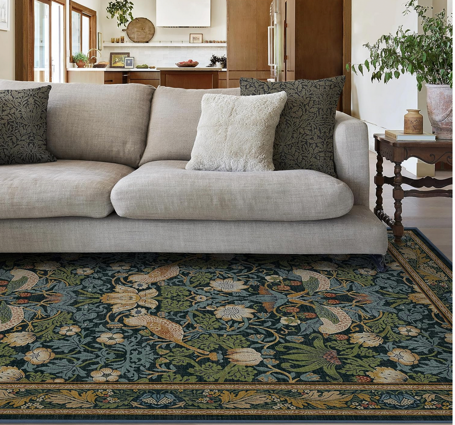 RUGGABLE x Morris & Co Washable Area Rug – Strawberry Thief Indigo