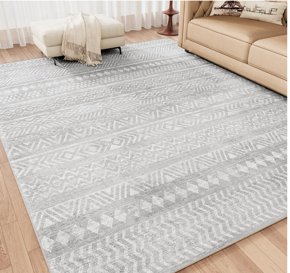 Dining Room Rug Soft Grey Boho Area Rug Carpet Machine Washable