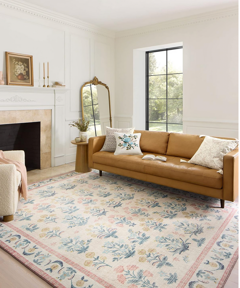 Loloi ll Rifle Paper Co. x Loloi Eden Collection EDE-01 Mughal Rose Blush 5'-0'' x 7'-6'' Dining Room Rug