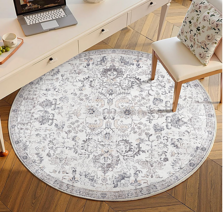 Round Rug 5ft Distresed Dining Room Rug