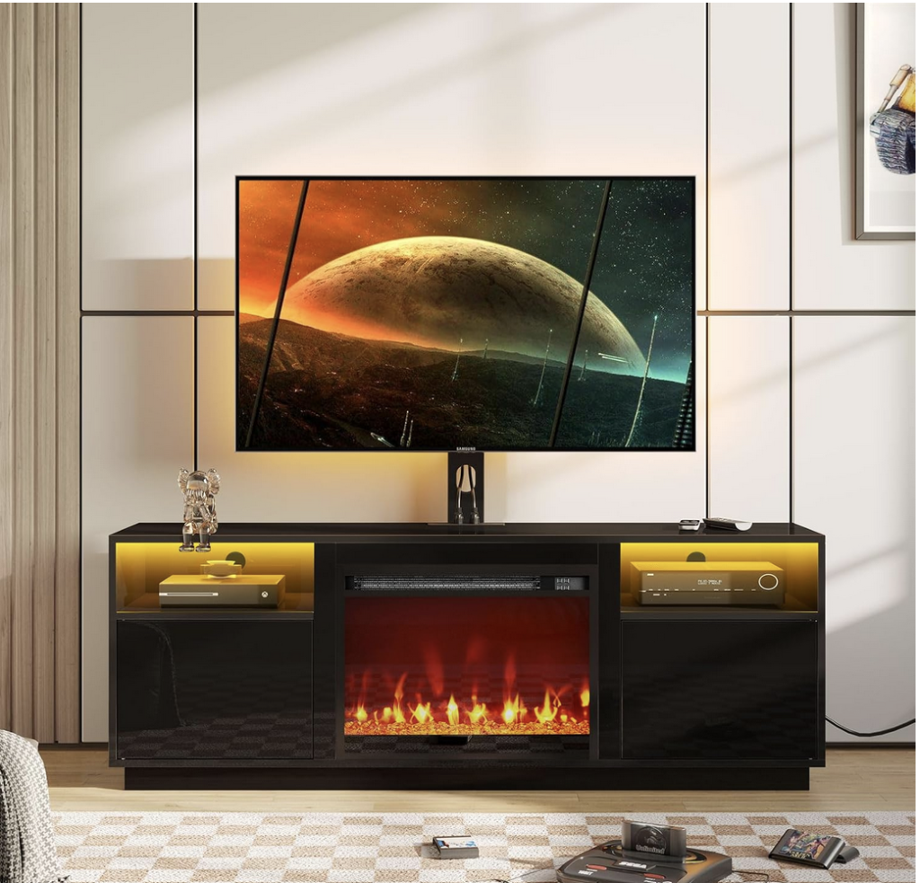 Black Fireplace TV Stand