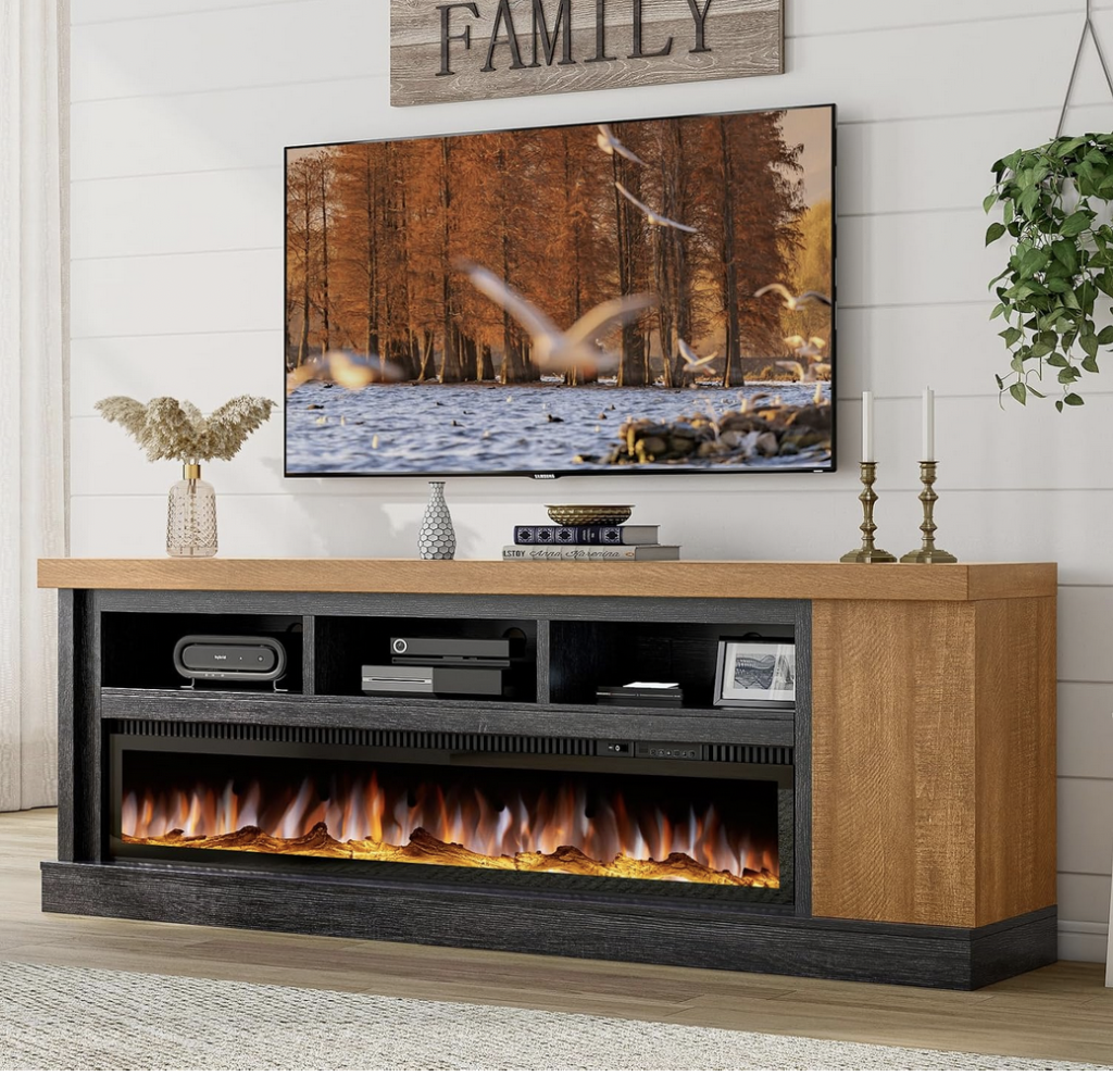 Wood Fireplace TV Stand