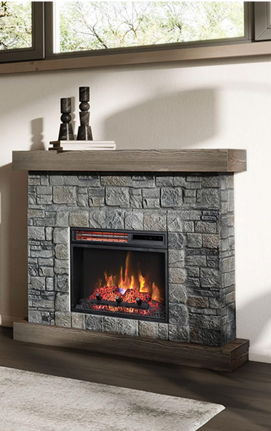 Grey Stone Electric Fireplace with Mantel