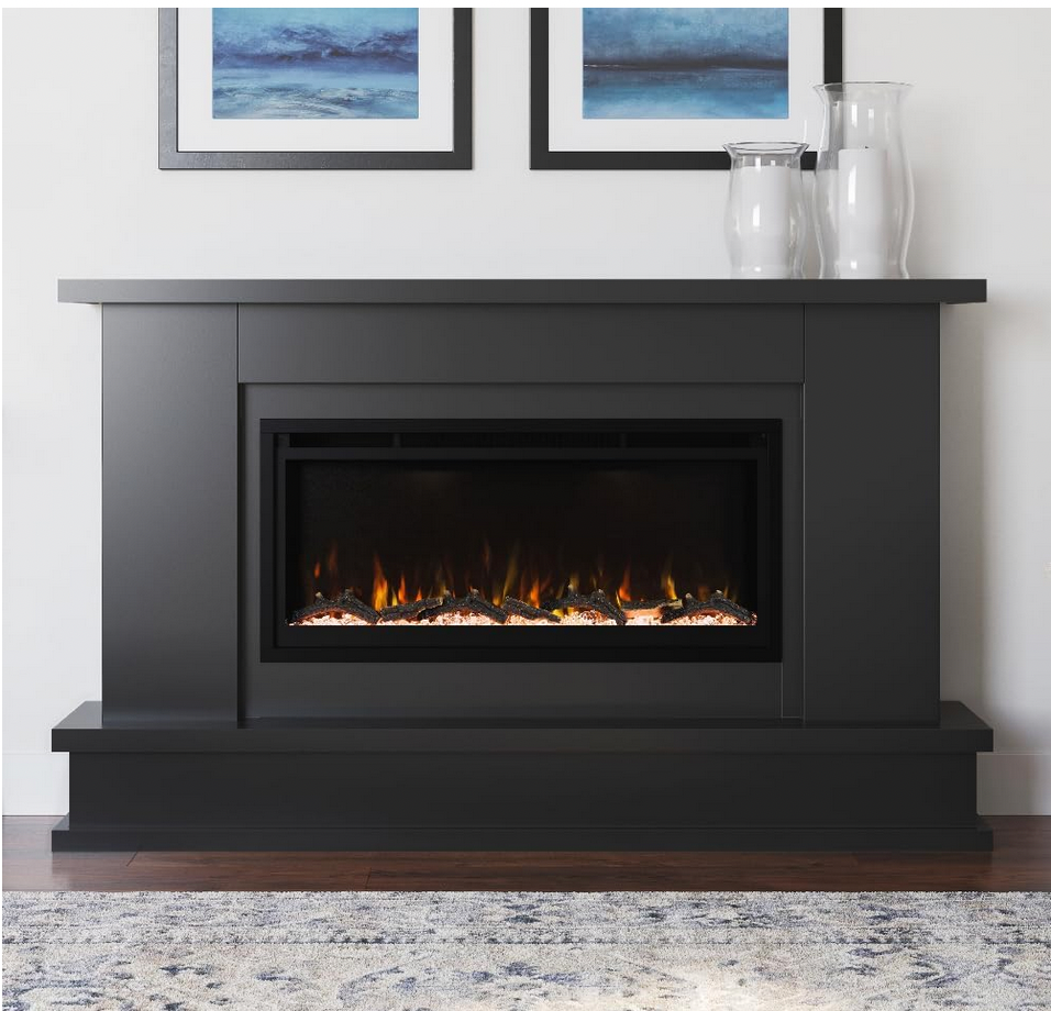 Modern Black Large Electric Fireplace with Mantel