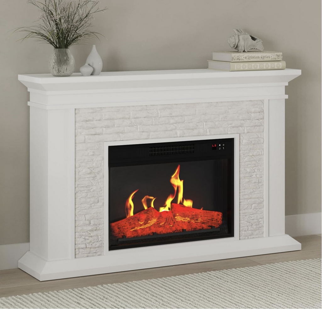 White Brick Electric Fireplace with Mantel