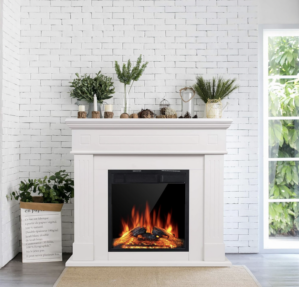 White Electric Fireplace with Mantel